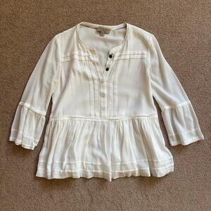 Burberry White Gauzy Peplum Henley Blouse Women Size 4